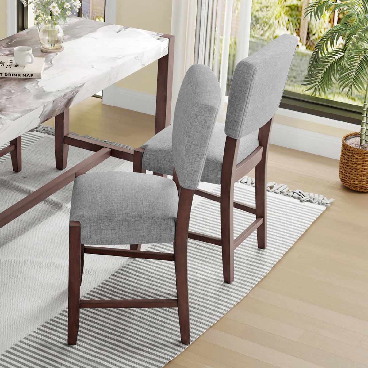 Set of 4 Mid-Century Modern Linen Upholstered Bar Stools