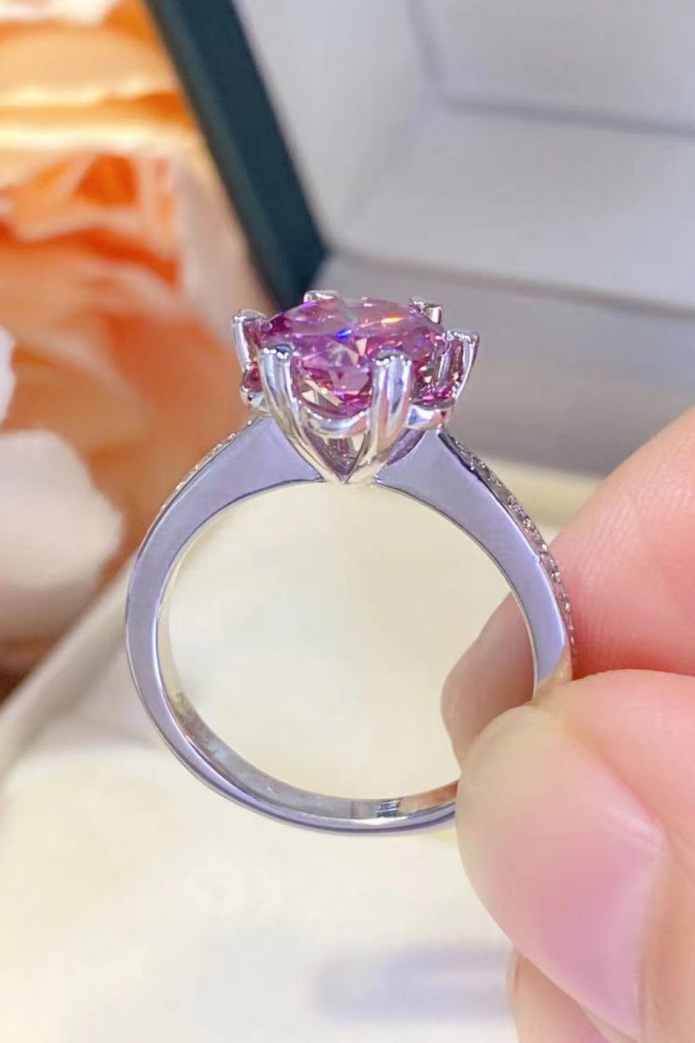 Shining For You 2 Carat Pink Brilliant Round Cut Sparkala™ Platinum Over Pure Sterling Silver Ring