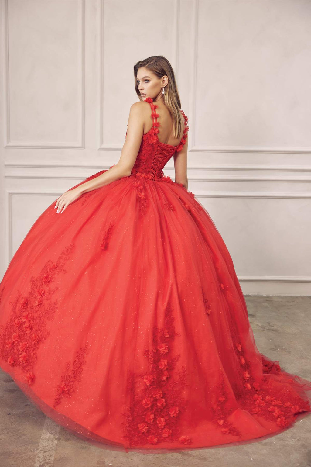 Juliet 1437 Floral Applique Quinceanera Ball Gown With 3D Flowers