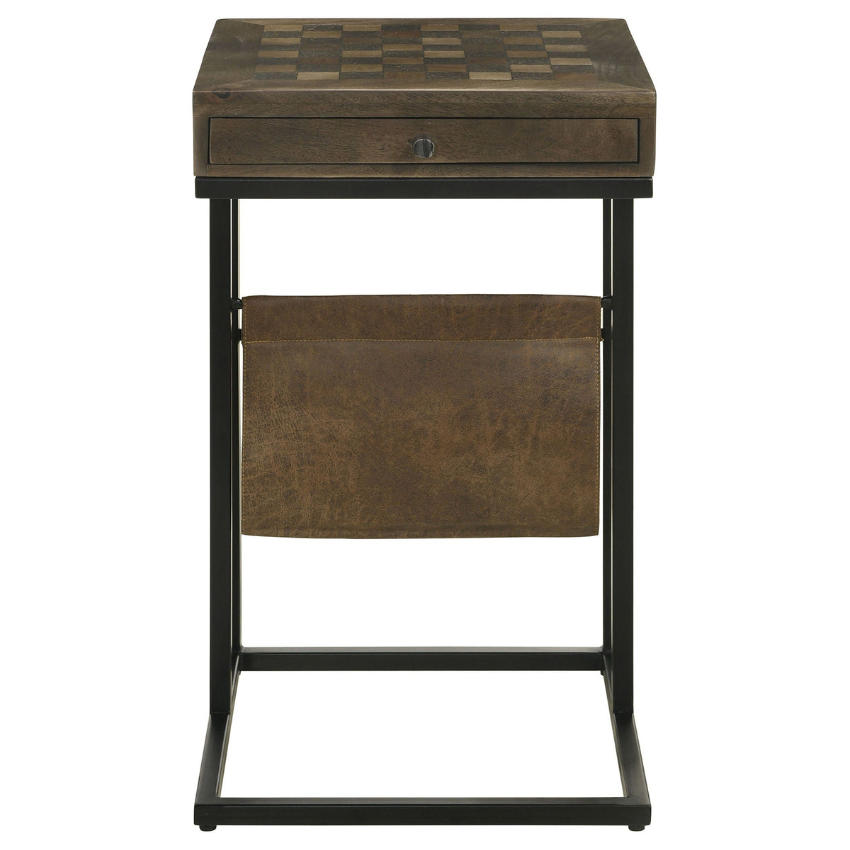 Checkmate - 1 Drawer Side Table With Carved Chess Board - Brown