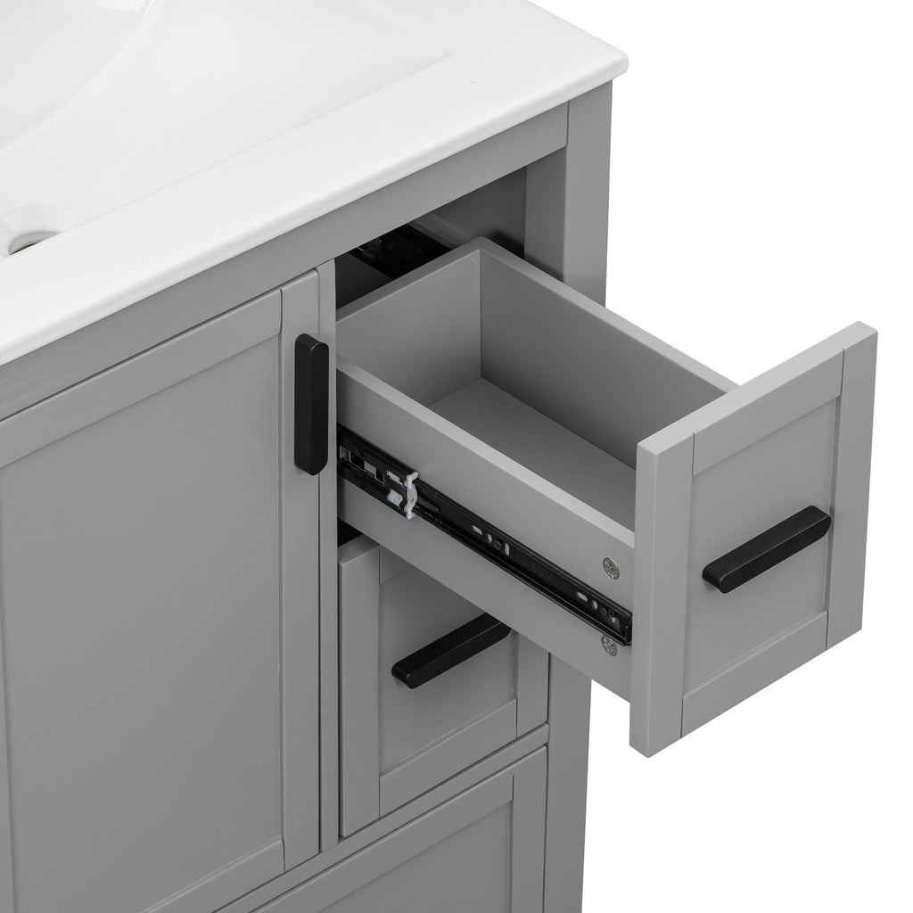 Bathroom Vanity With Sink, Soft Close Door, Double Layer Door Shelf And 3 Drawers - Gray
