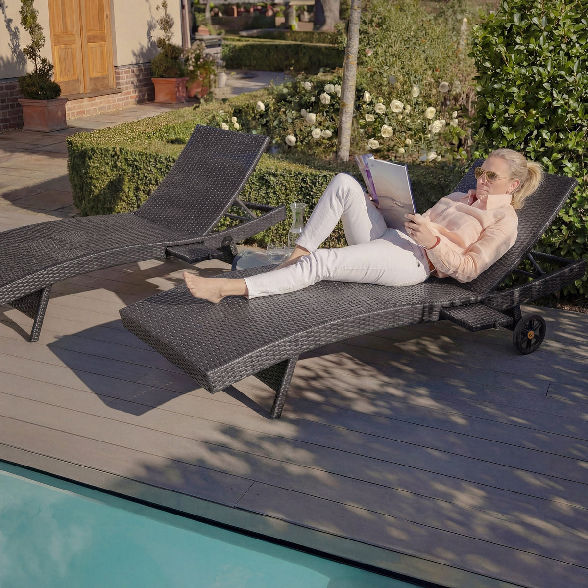 K&K 80'' Patio Wicker Chaise Lounge Chairs Set of 2