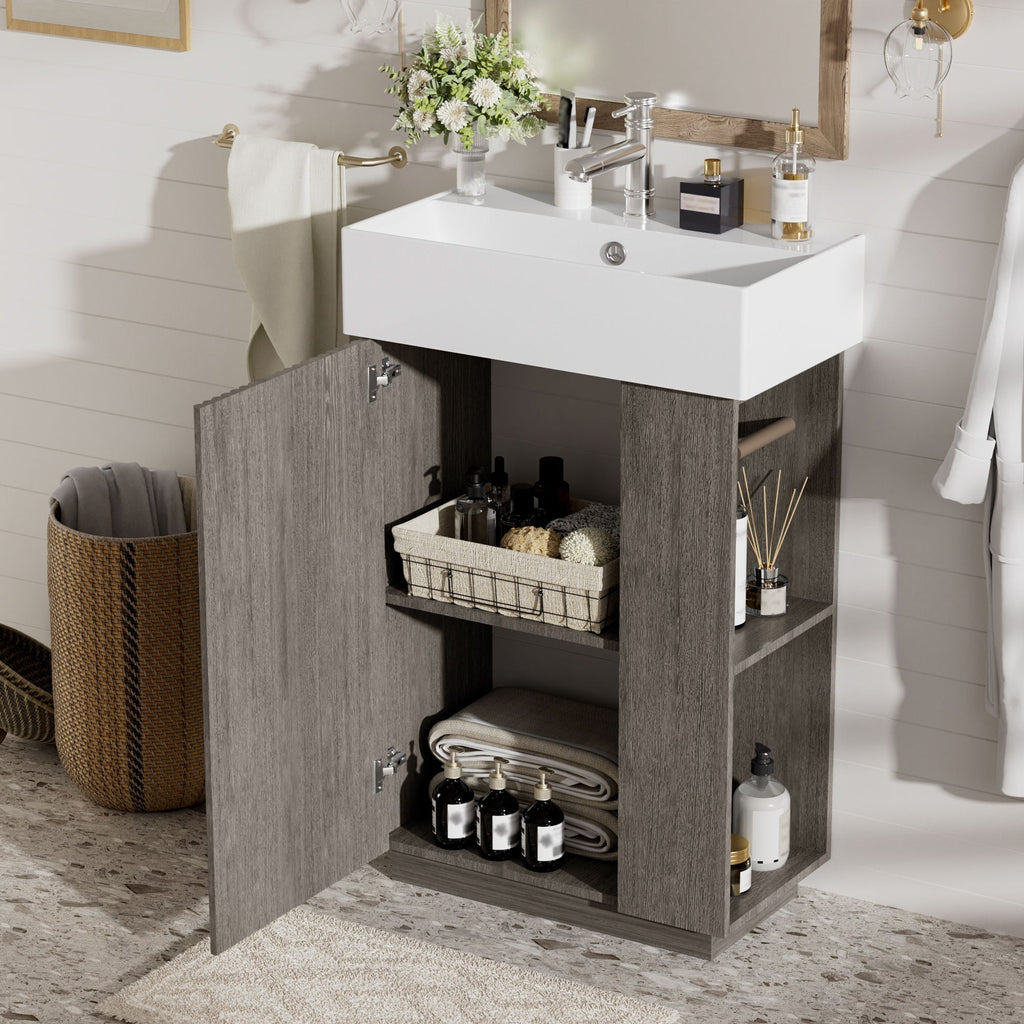 Bathroom Vanity With Sink, Freestanding Wood Grain Cabinet With Storage