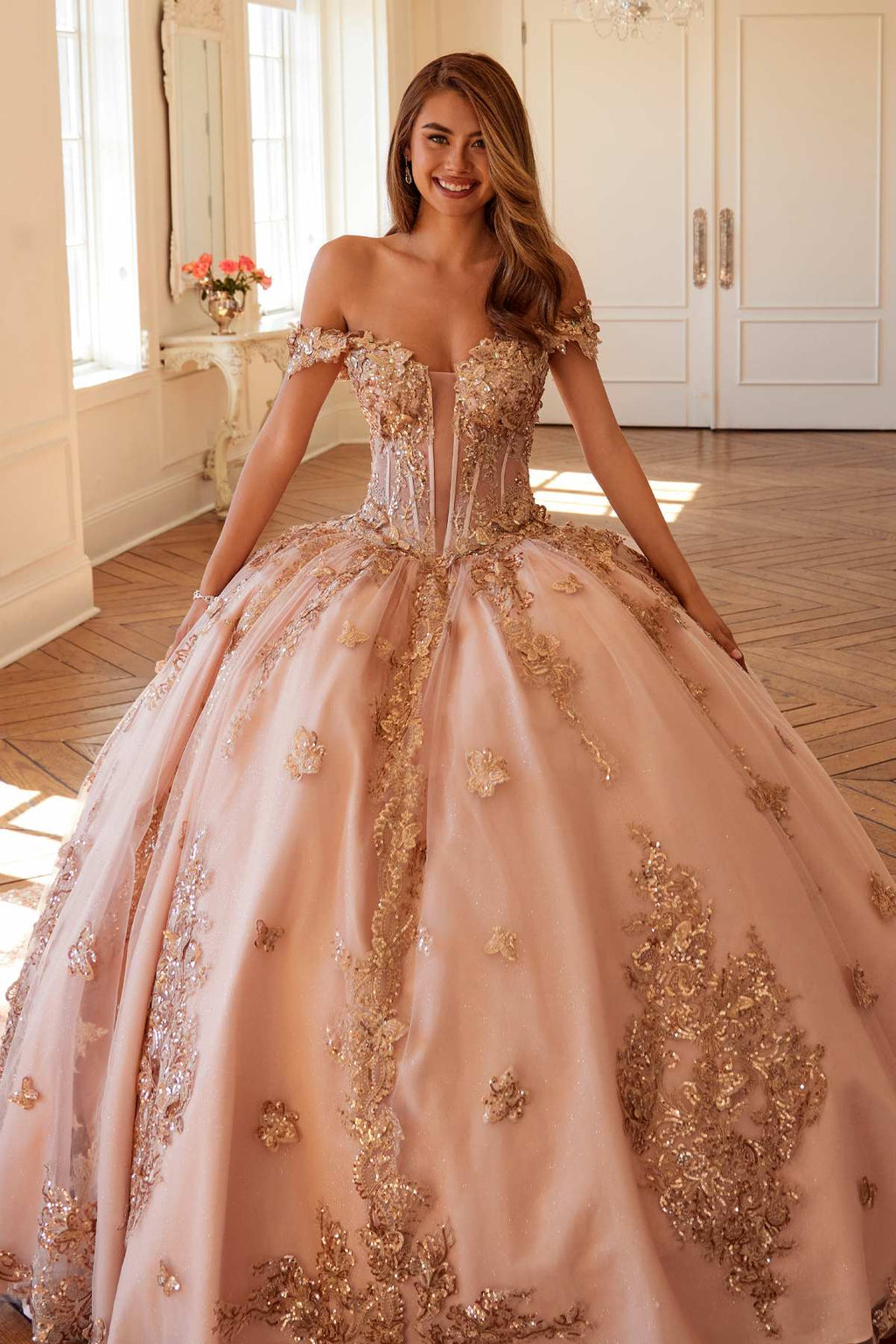 Juliet JT1485J Off the Shoulder Cinderella Quinceanera Ball Gown
