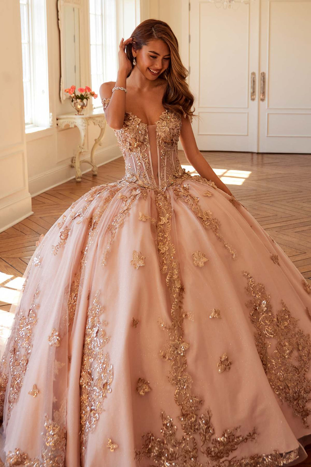 Juliet JT1485J Off the Shoulder Cinderella Quinceanera Ball Gown
