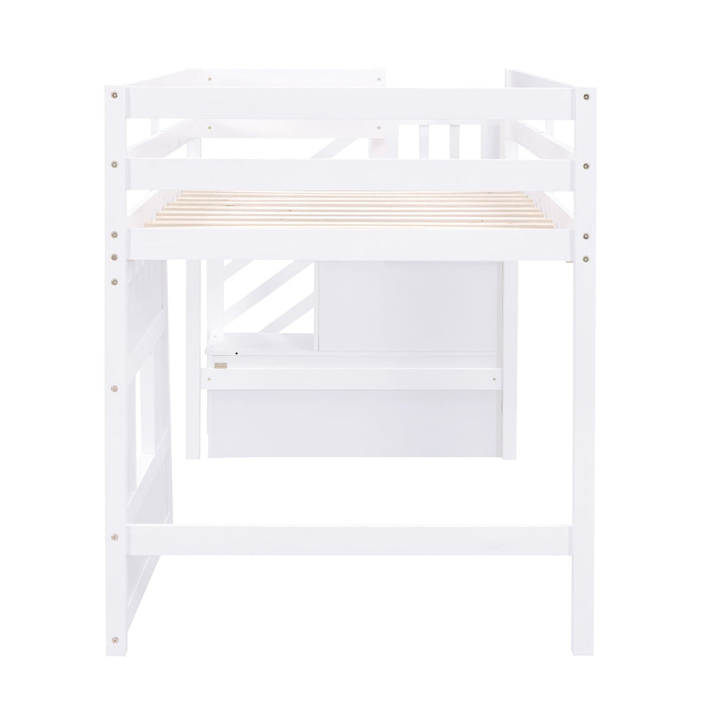 Loft Bed With Storage Staircase, Window & LED Light
