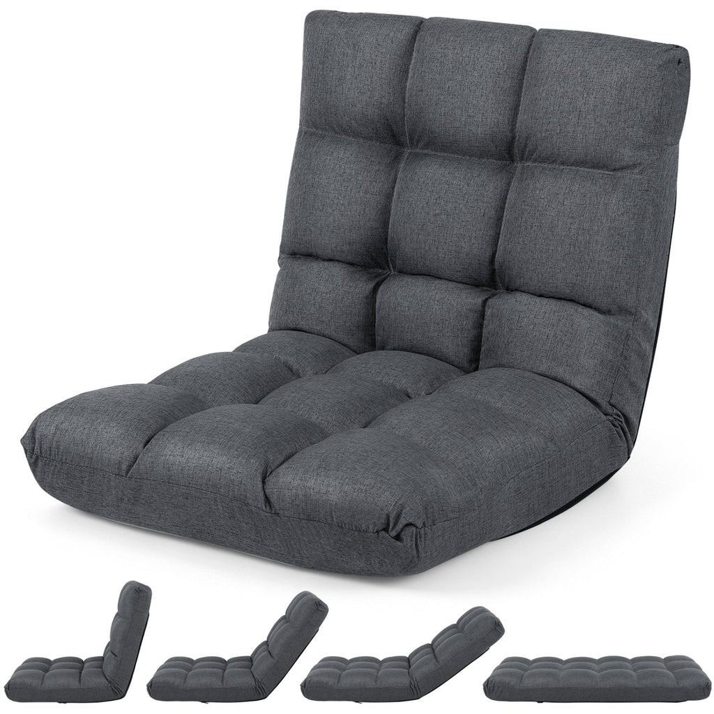 14-Position Adjustable Floor Chair with Back Support - Gray
