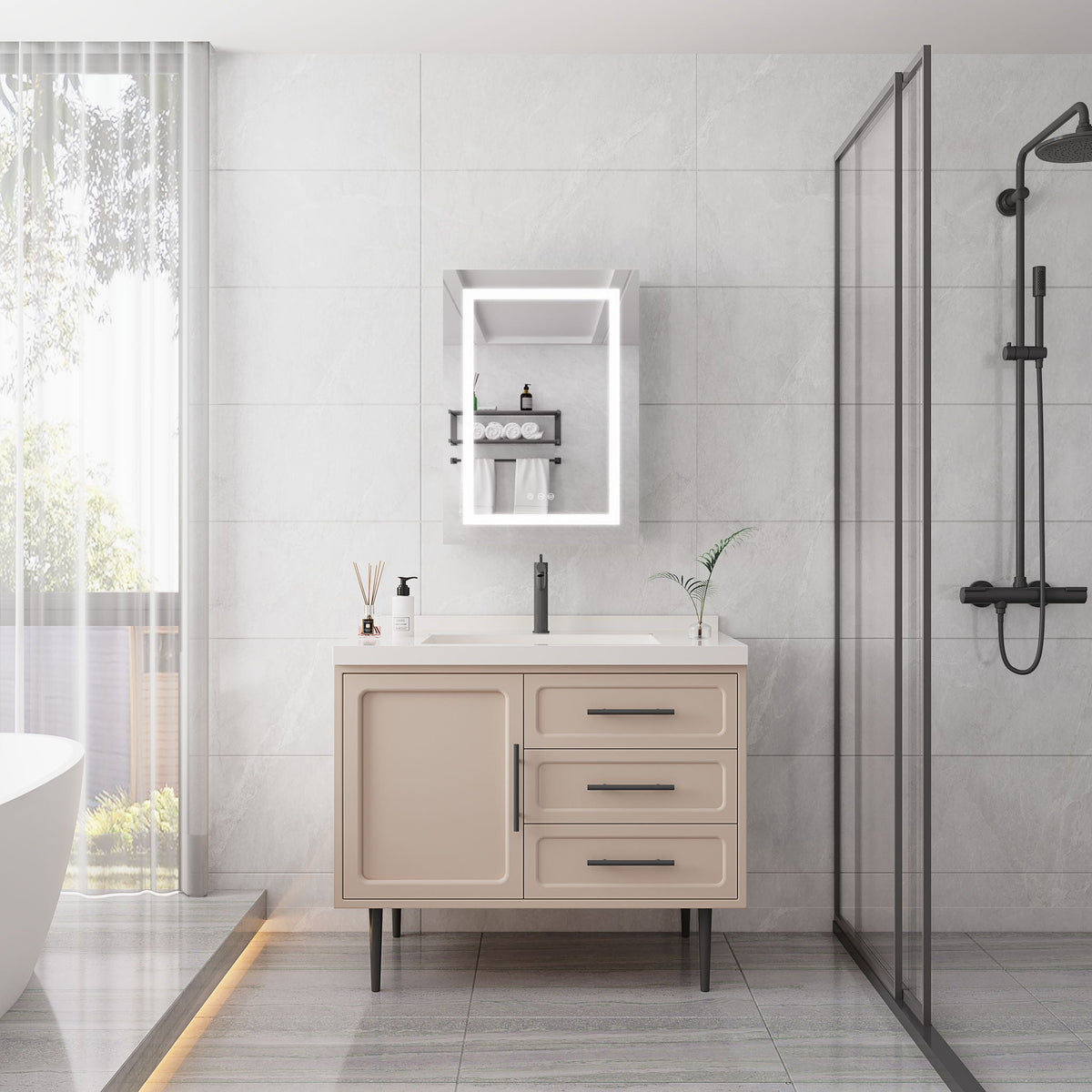 20 X 28" Bathroom Medicine Cabinet With Mirror Wall Mounted LED Bathroom Mirror Cabinet With Lights, Anti-Fog, Waterproof, Dimmable, 3000K~6000K, Single Door, Touch Swich, Storage Shelves - Silver