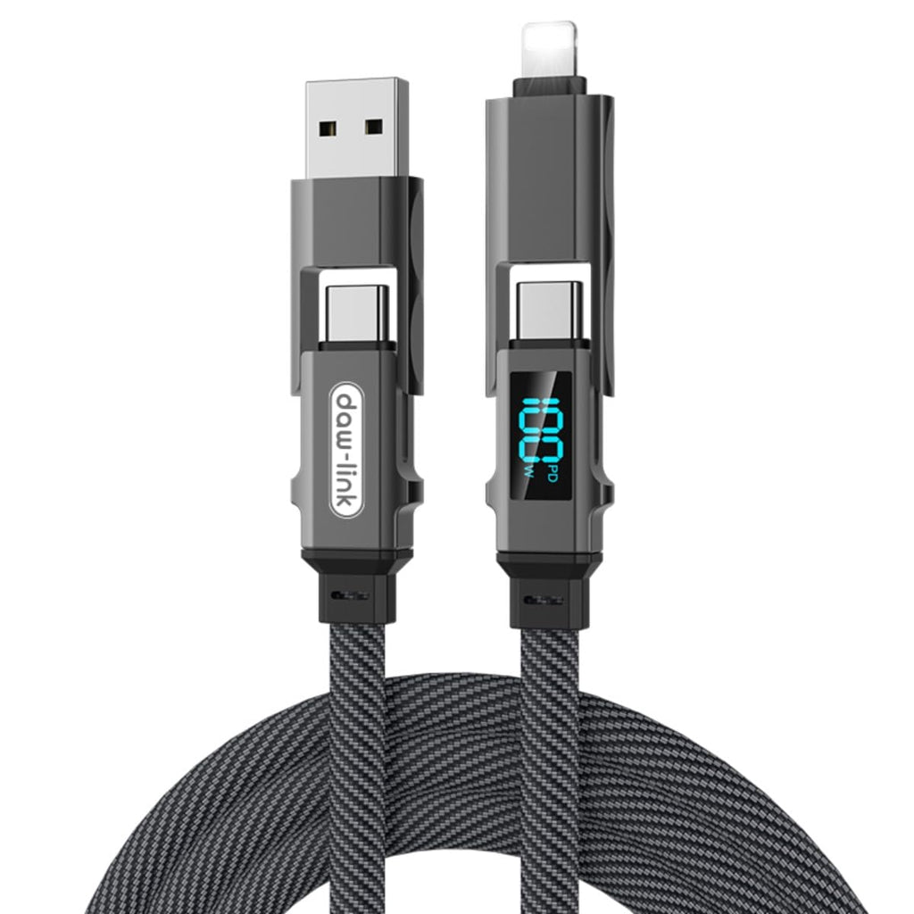 4-In-1 Fast Charging Cable, Dual Input USB-C & USB-A with Dual USB-C Output, 100W Power Delivery Multi Charging Cable for Compatible Smartphones, Tablets and USB-C Devices