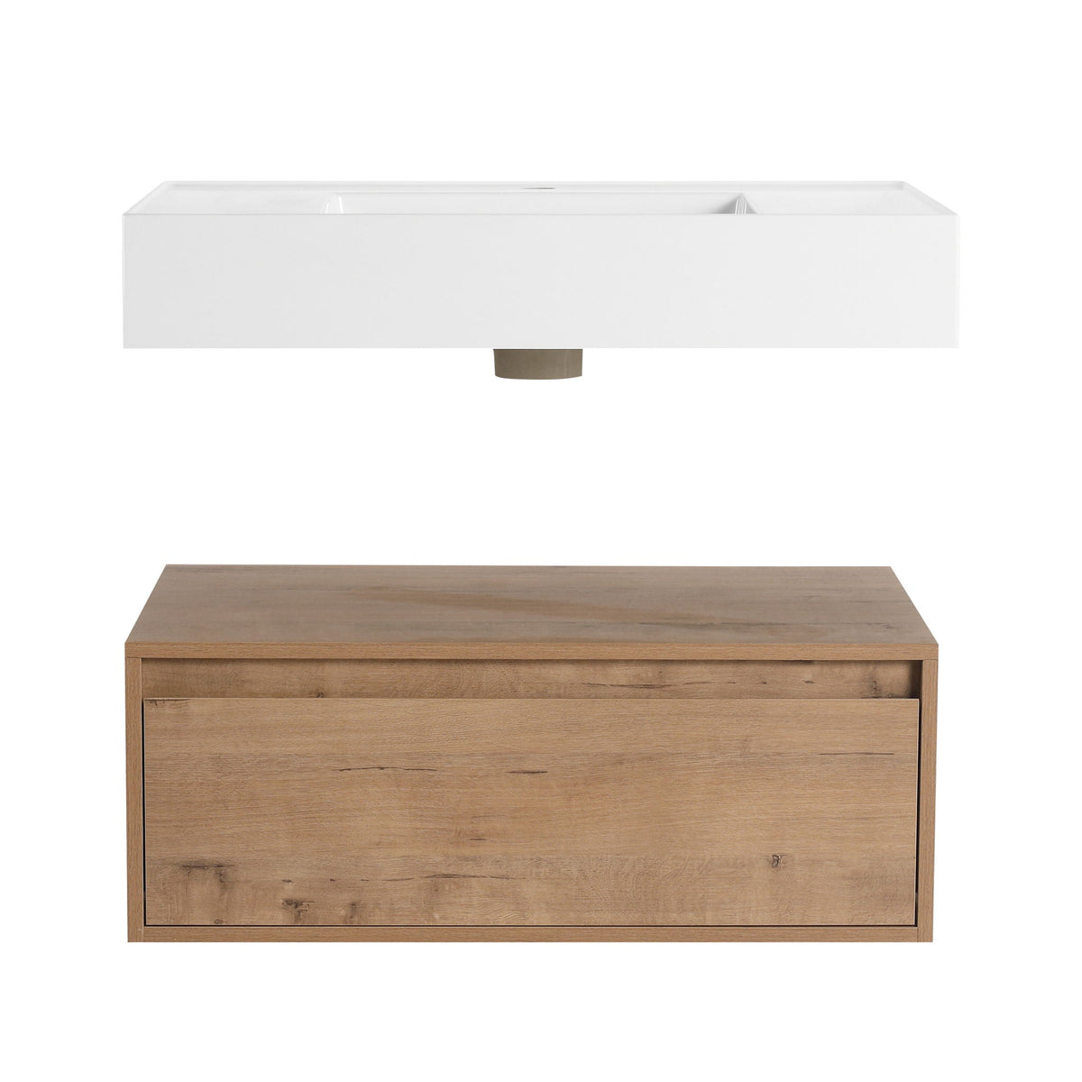 Wall Mounted Bathroom Vanity With Resin Sink And Soft Close Drawer In Imitative - Imitative Oak