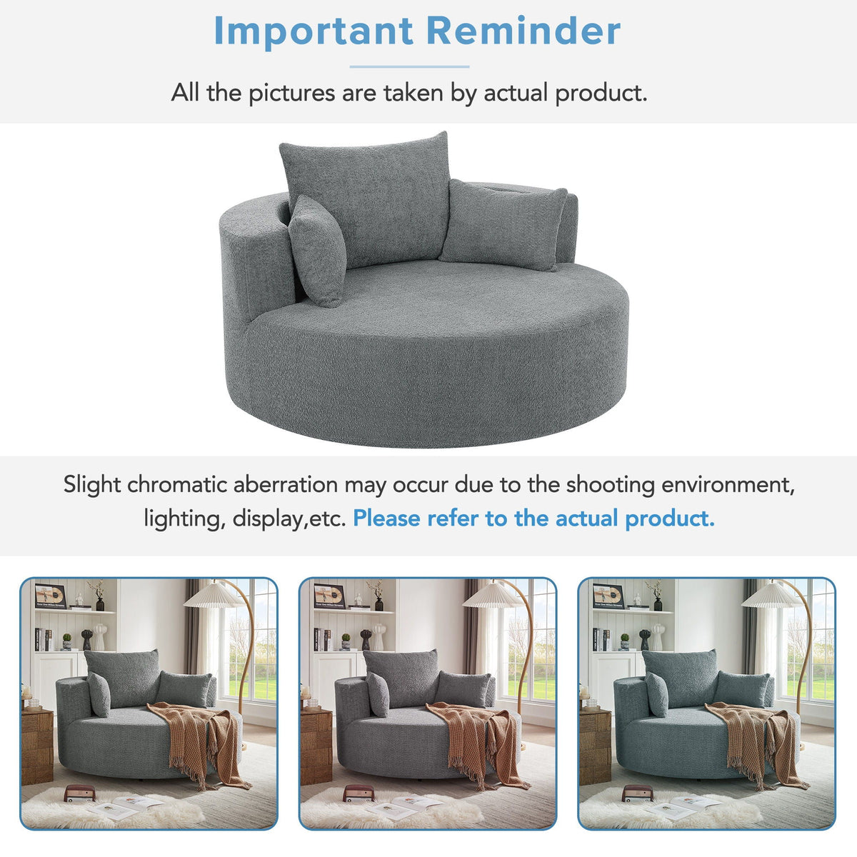 360° Swivel Accent Barrel Chair With 3 Removable Pillows For Living Room