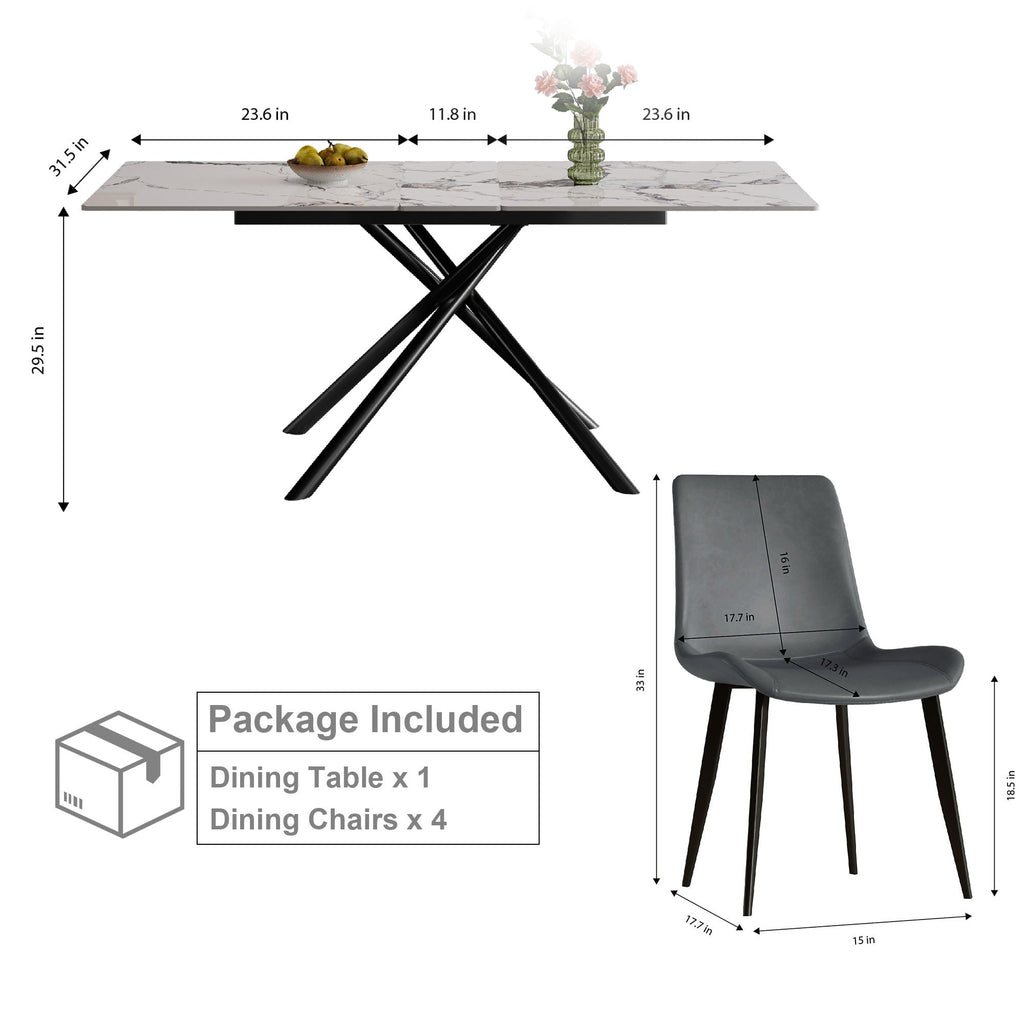 Modern Expandable Dining Table With Retractable Leaf With Chairs