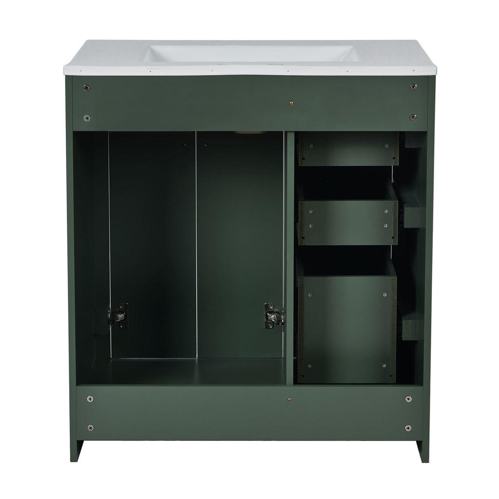 Ceramic Sink Combo, Freestanding Vanity Set With 3 Drawers & Soft Closing Doors