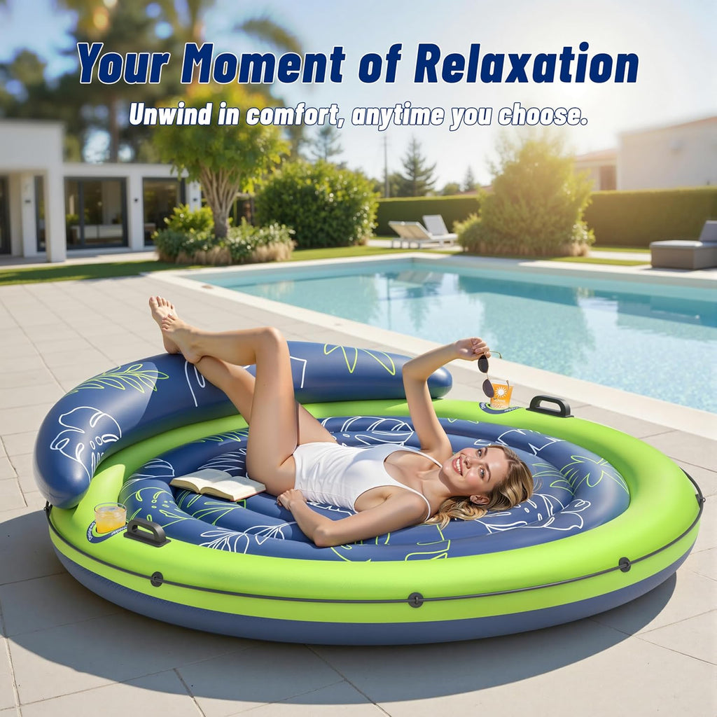 Pool Floats Adult, Inflatable Tanning Pool - Extra Large Pool Floats for Adults Heavy Duty, round Pool Rafts, River Lake Floaties Water Floats with Cup Holders