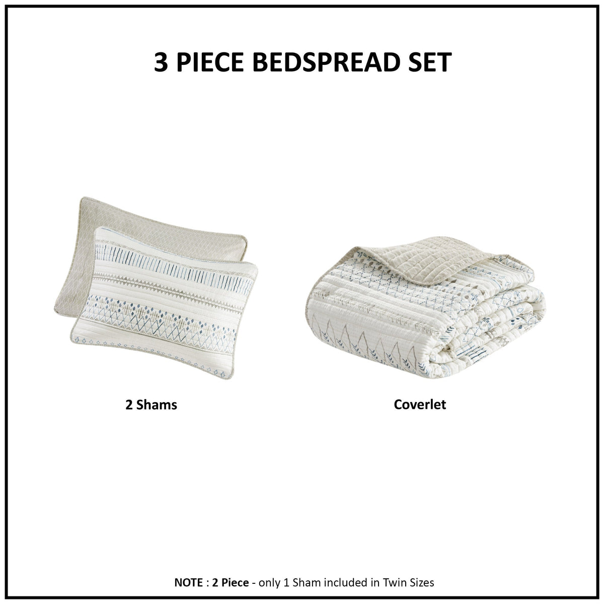 3 Piece Seersucker Quilt Set Taupe Blue King Cal King