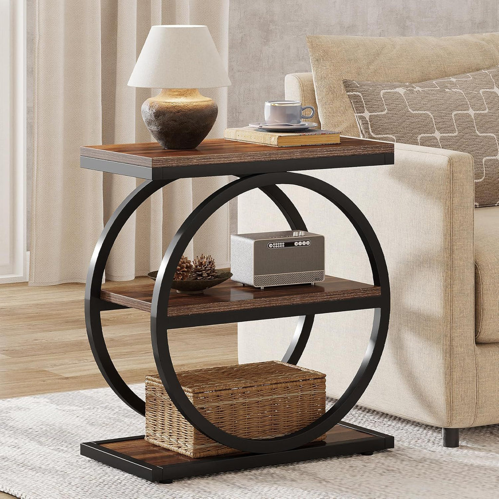 Industrial Narrow End Table With 3 Shelves