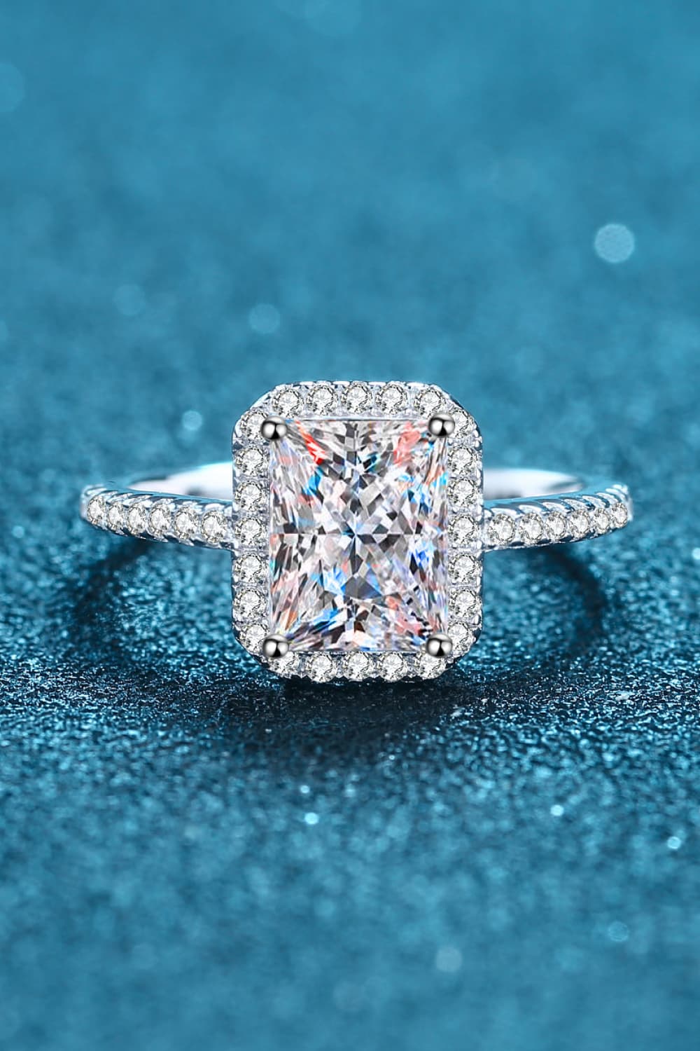 2 Carat Radiant-Cut Sparkala™ 925 Rhodium Over Sterling Silver Halo Ring