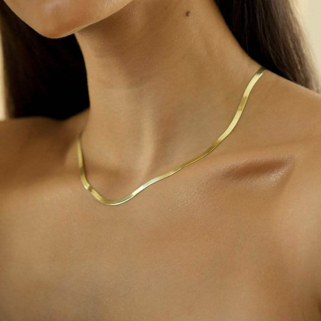 14k Solid Yellow Gold High Polish Herringbone Necklace Chain 3mm