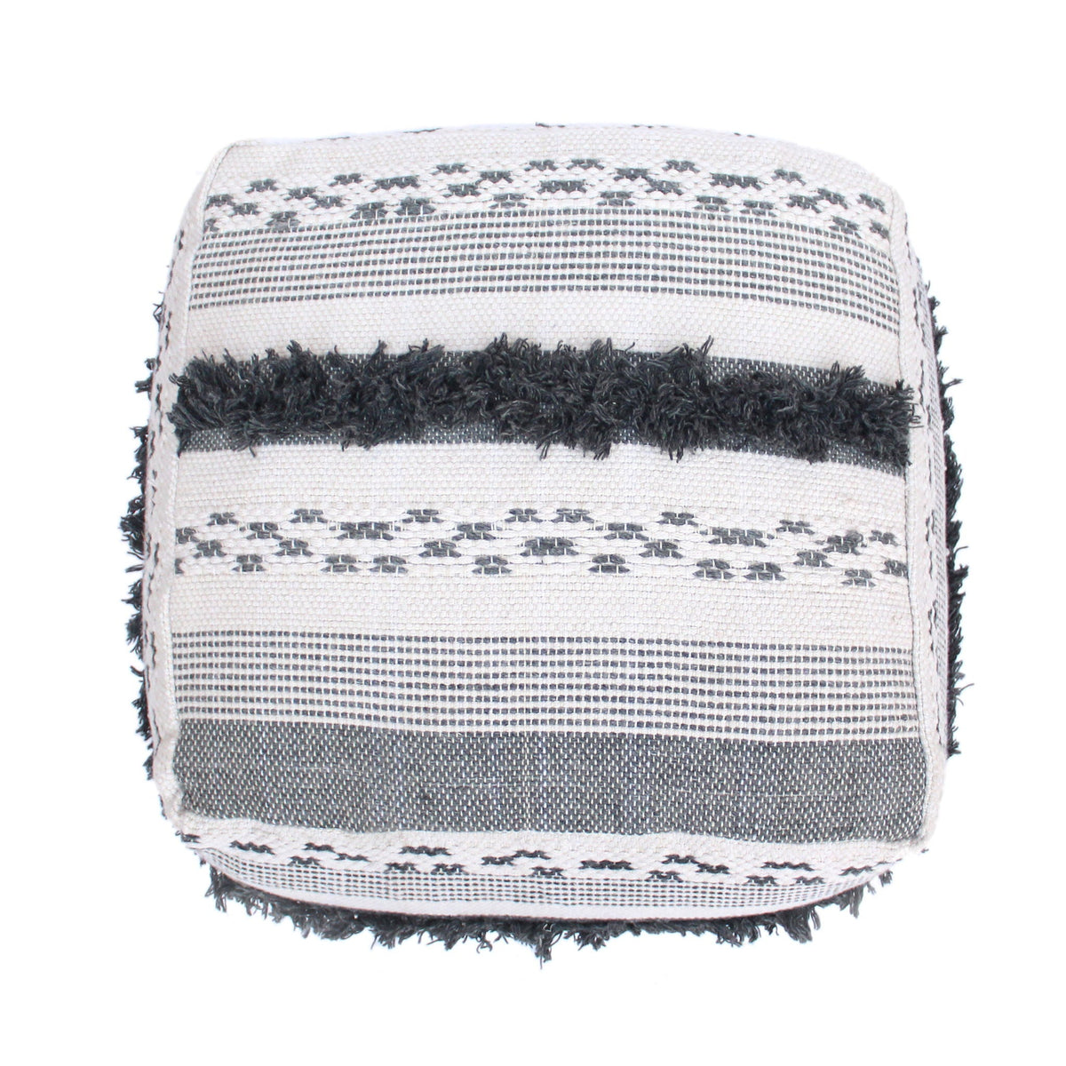 Karim - Faux Yarn Large Pouf, Durable - Ivory / Gray