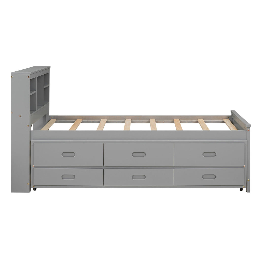 Platform Bed With Storage Headboard, USB, Trundle And 3 Drawers