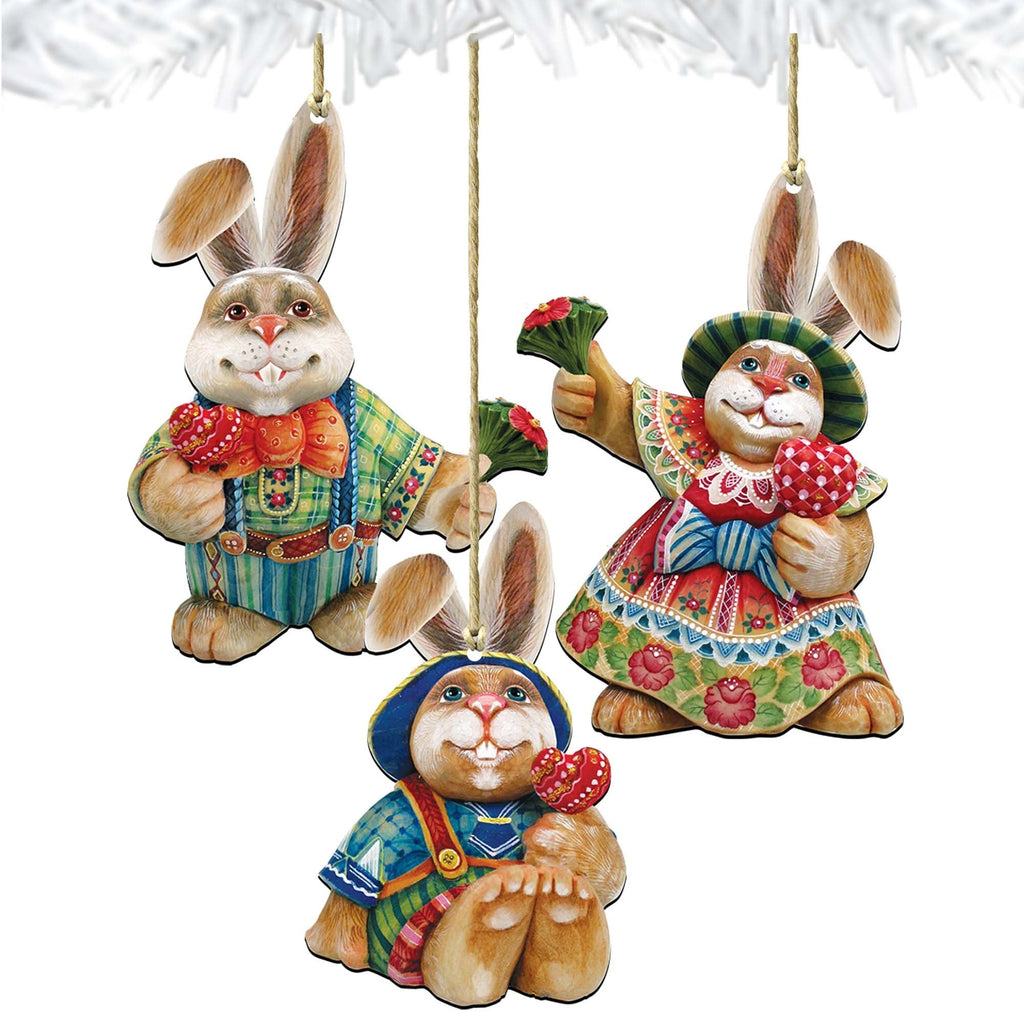 Bunny Family Rustic Wooden Ornaments Set of 3 by G. DeBrekht - Easter Spring Decor - 8100020S3