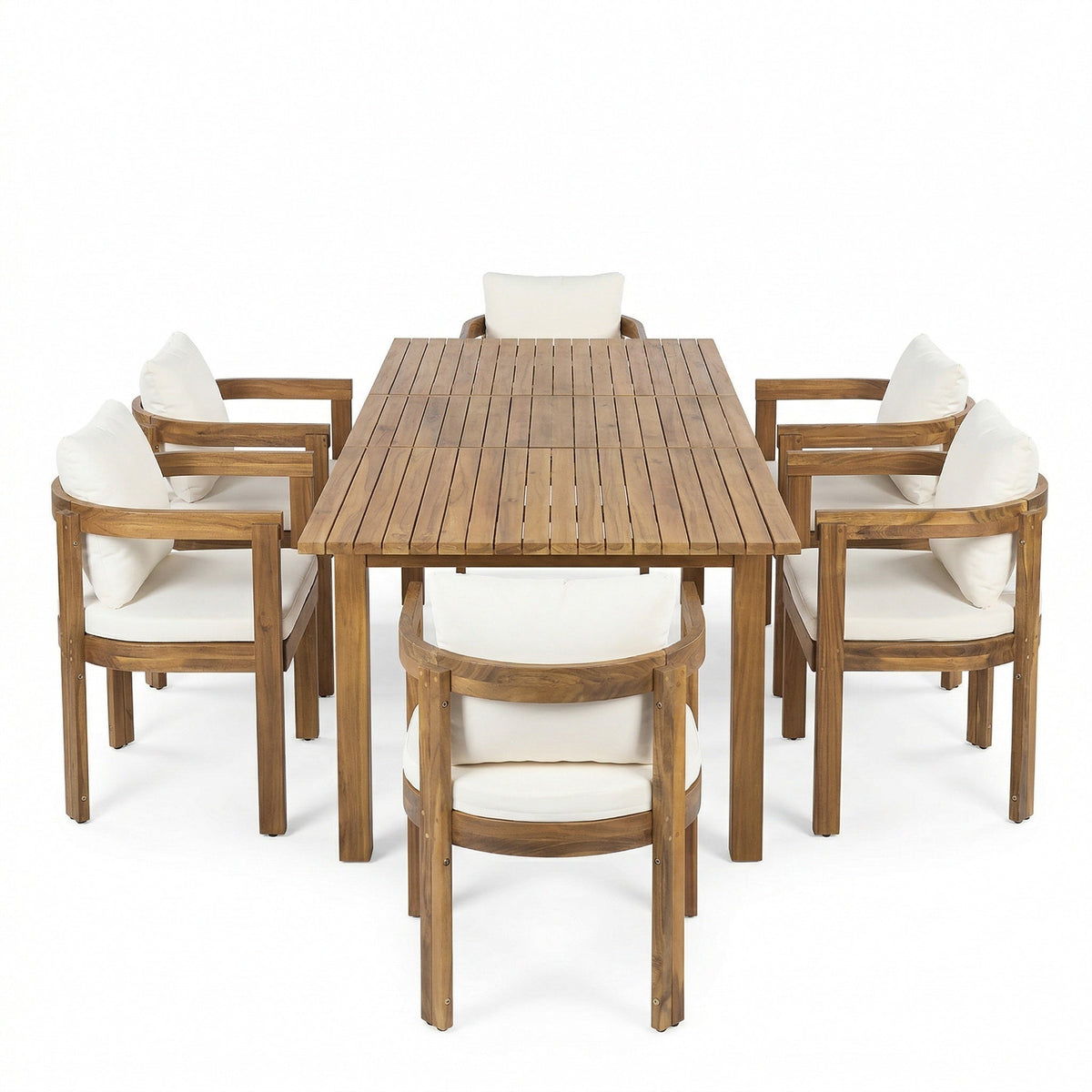 7 Pieces Acacia Wood Outdoor Dining Set with Cream Cushions