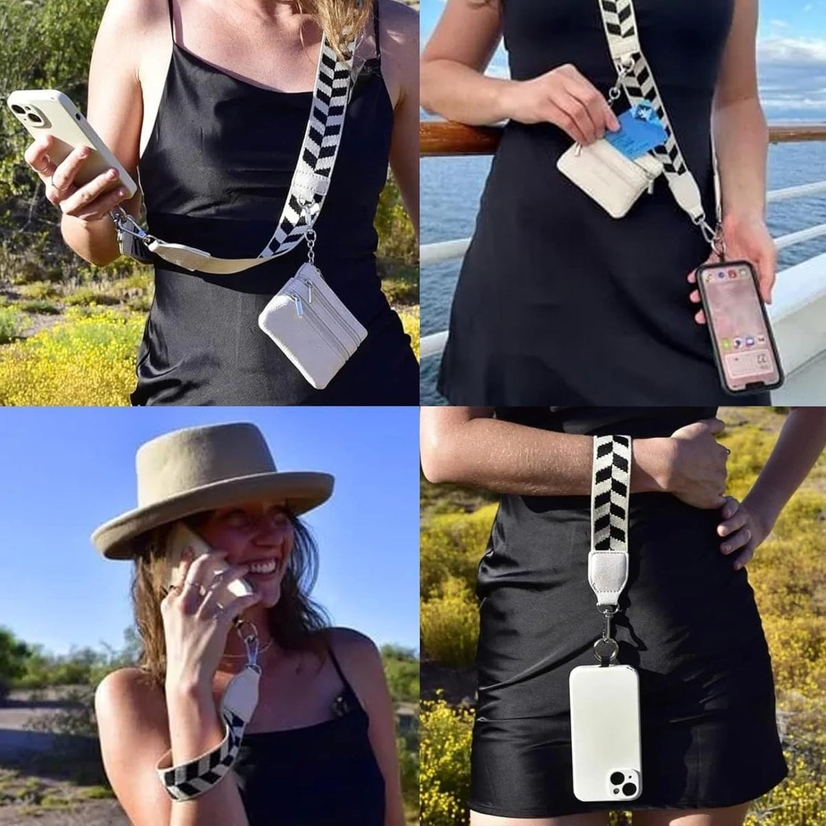 Phone Lanyard with Zipper Pouch – Embroidered Nylon Canvas Crossbody Bag