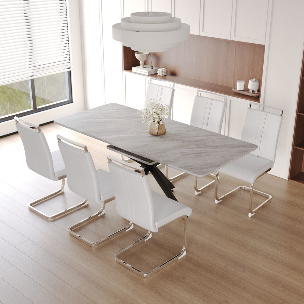 Modern Extendable Dining Table Set With Soft Padded Armless Chairs