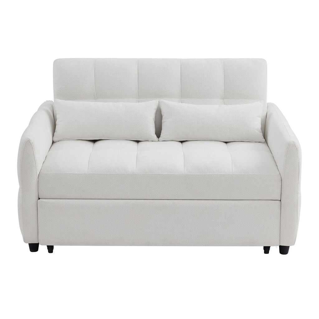 Loveseat Sofa Pull-Out Bed With Adjustable Backrest, 3 USB Ports And 2 Lumbar Pillows For Living Room