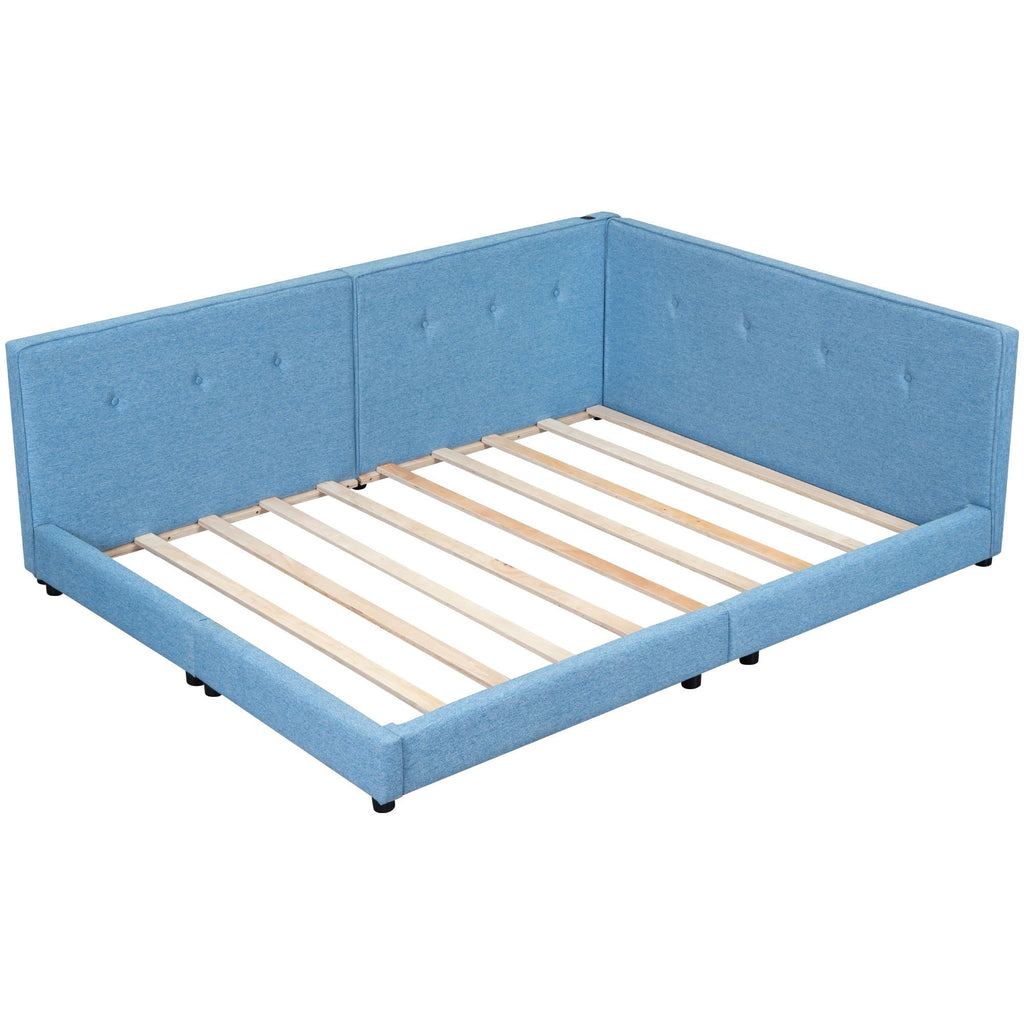 Modern Upholstered Platform Bed With USB Ports And LED Belt