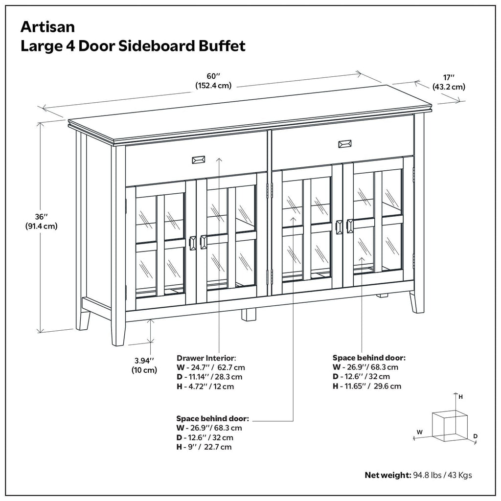 Artisan - Large 4 Door Sideboard Buffet - Brown