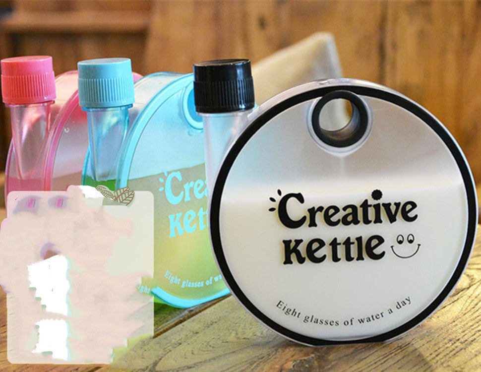 Creative Kettle Water Bottle Creative Round Bottle Drinkware For Outdoor Sport Flat Kettle Plastic Water Bottle Travel
