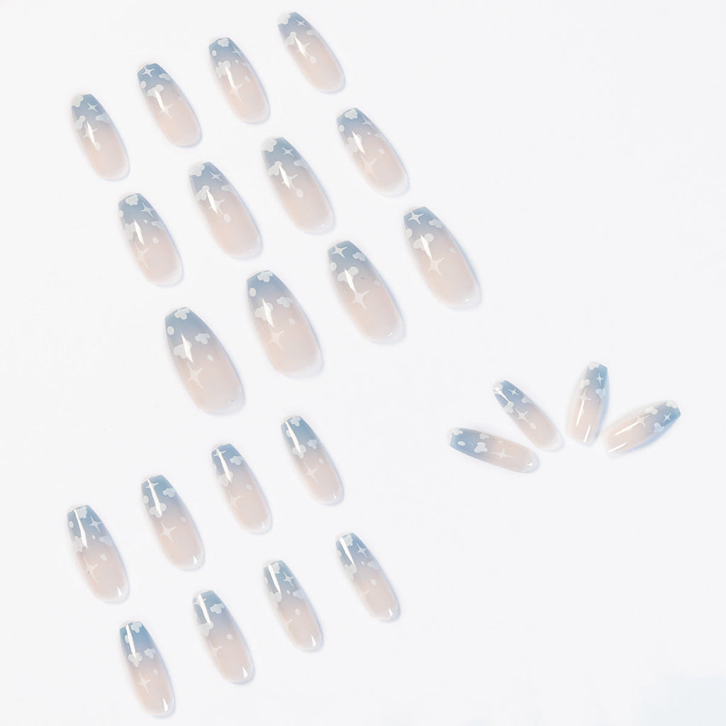 Gray Blue Cotton Cloud Wearing Nail Finished Soft Nail Fake Nail  Patch  Removable