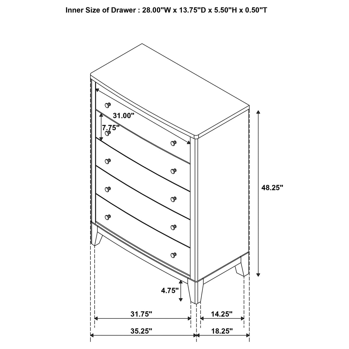 Menlo - 5 Drawer Bedroom Chest Of Drawers - Natural