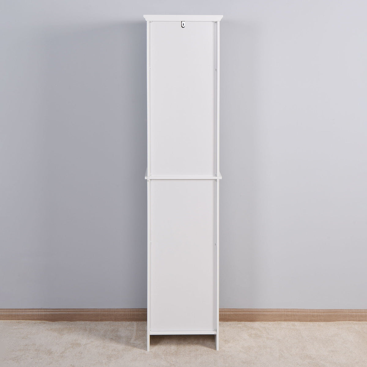 Wooden Bathroom Floor Storage Cabinet With 2 Doors And 6 Shelves - White