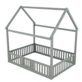 Wood House Bed With Fence And Door