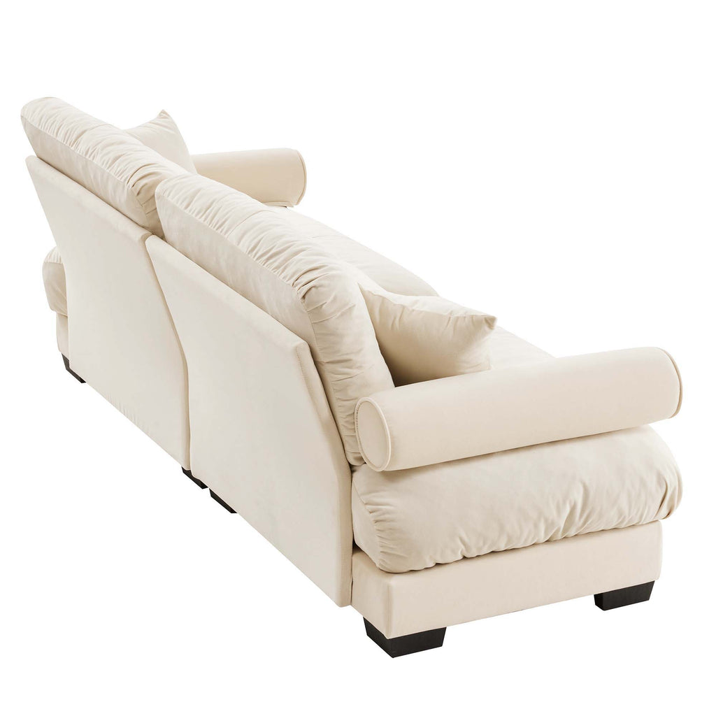 Modern Sofa With Bolstered Armrests And Pillows