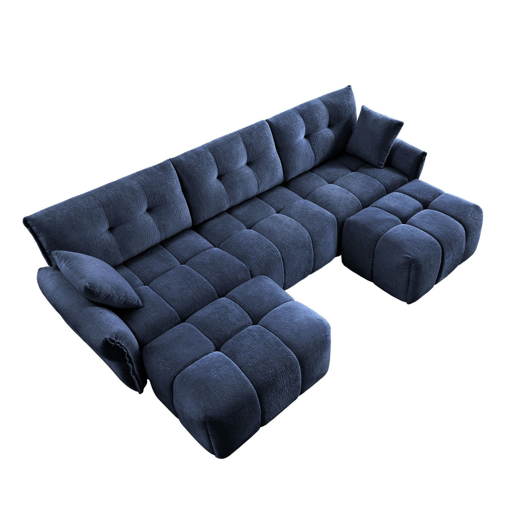 Sofa Set With Ottoman And Pillows, Textured, High Resilience Cushions