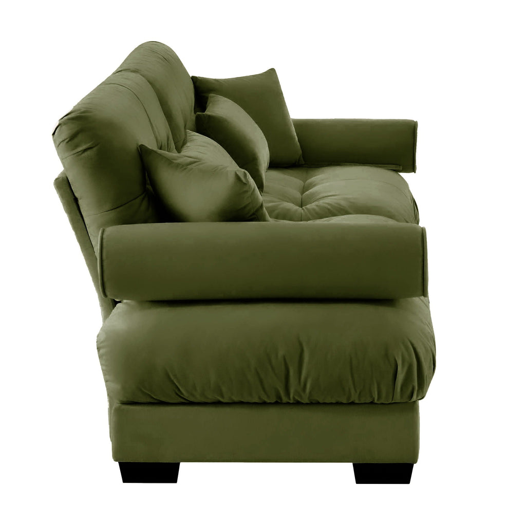 Modern Sofa With Bolstered Armrests And Pillows