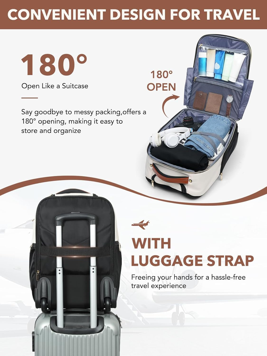 Rolling Backpack for Women, 22 Inch Carry on Luggage Suitcase Flight Approved, X Large Roller Travel Laptop Backpack with Wheels for Overnight Weekender Bussiness Work (Beige,Xl Carry on Size)