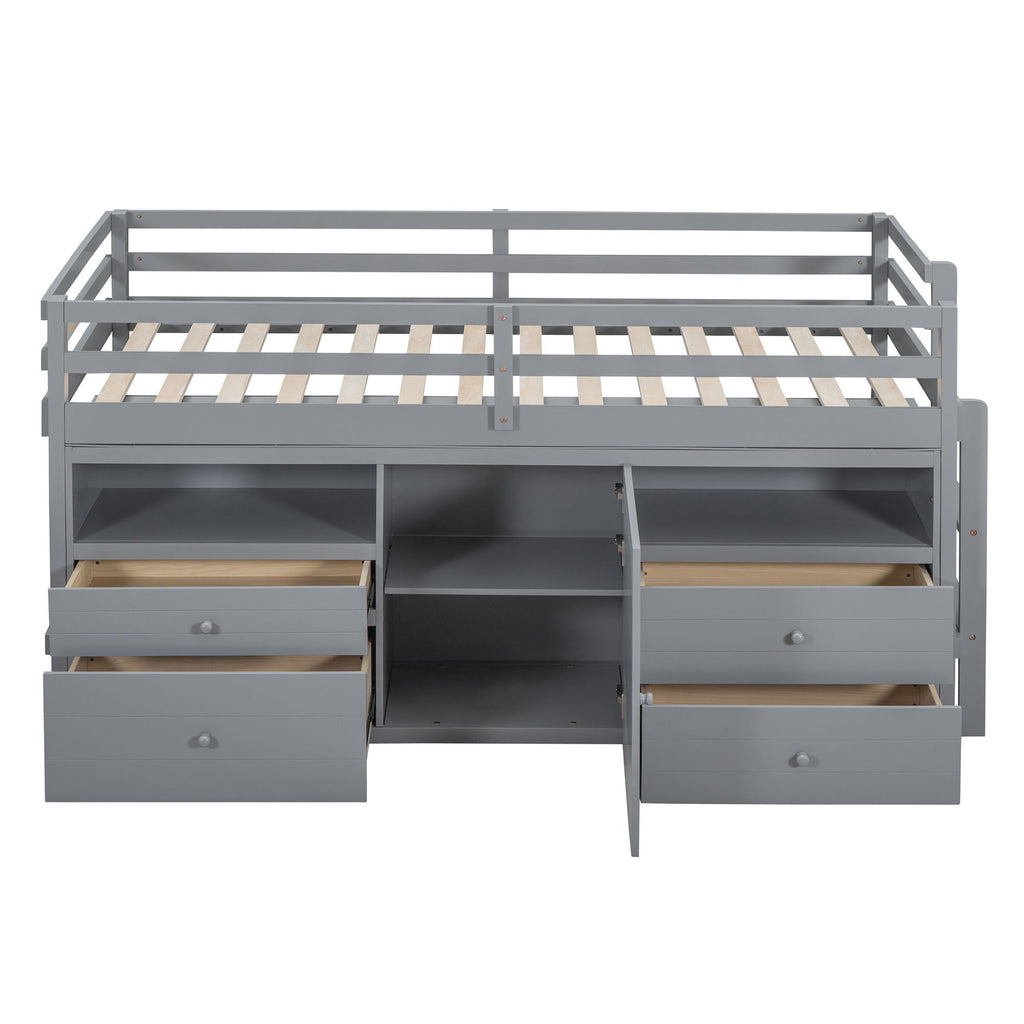 Loft Bed With 4 Drawers, Underneath Cabinet And Shelves