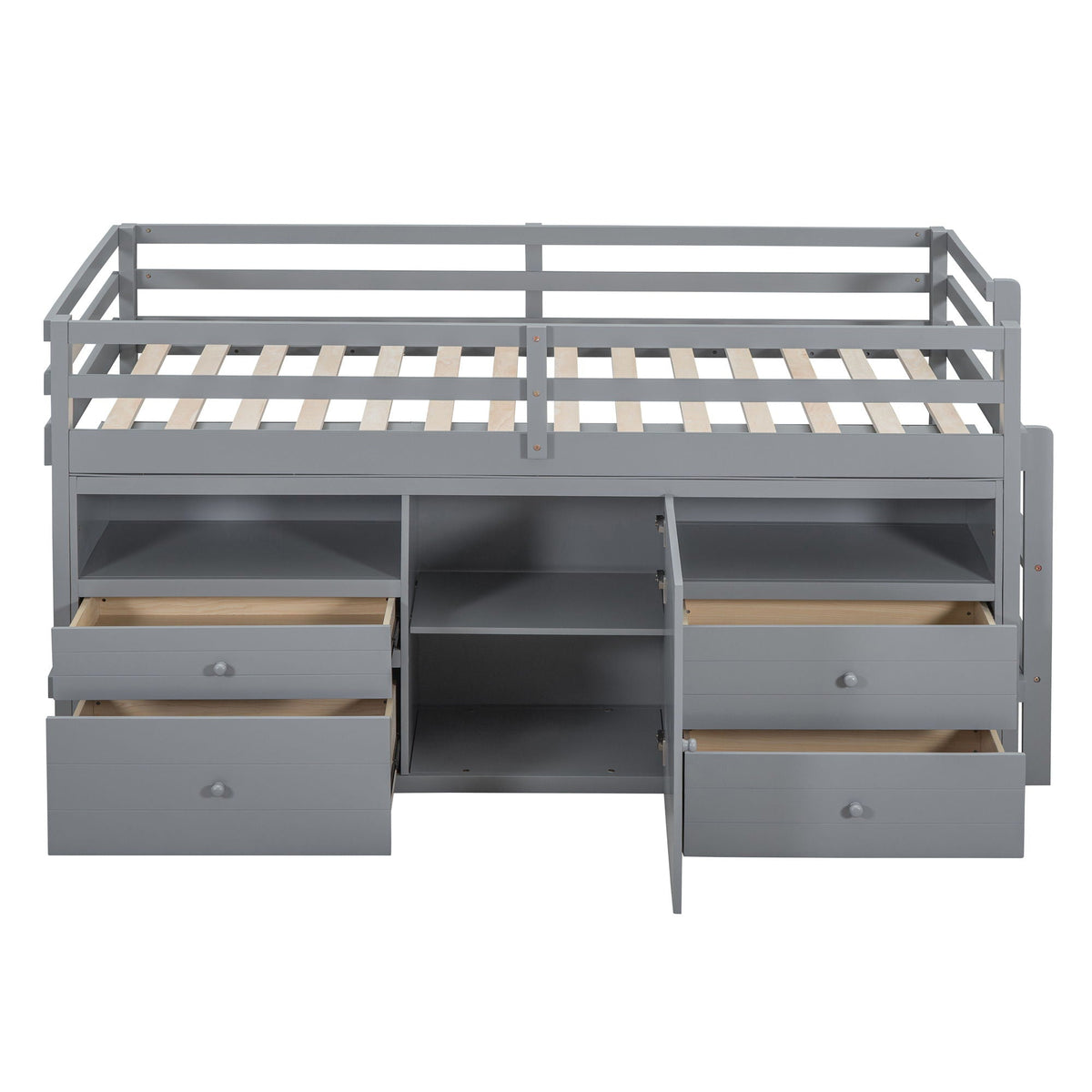 Loft Bed With 4 Drawers, Underneath Cabinet And Shelves