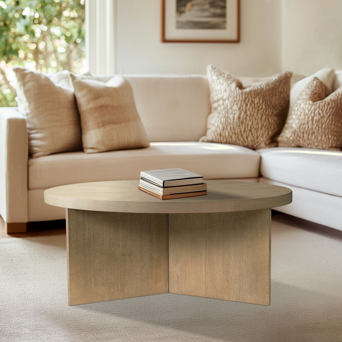 Round Coffee Table With Solid Veneer Top