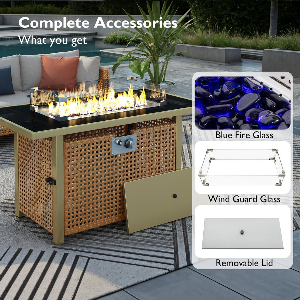 K&K 8-Piece Patio Furniture Set with Fire Pit Table