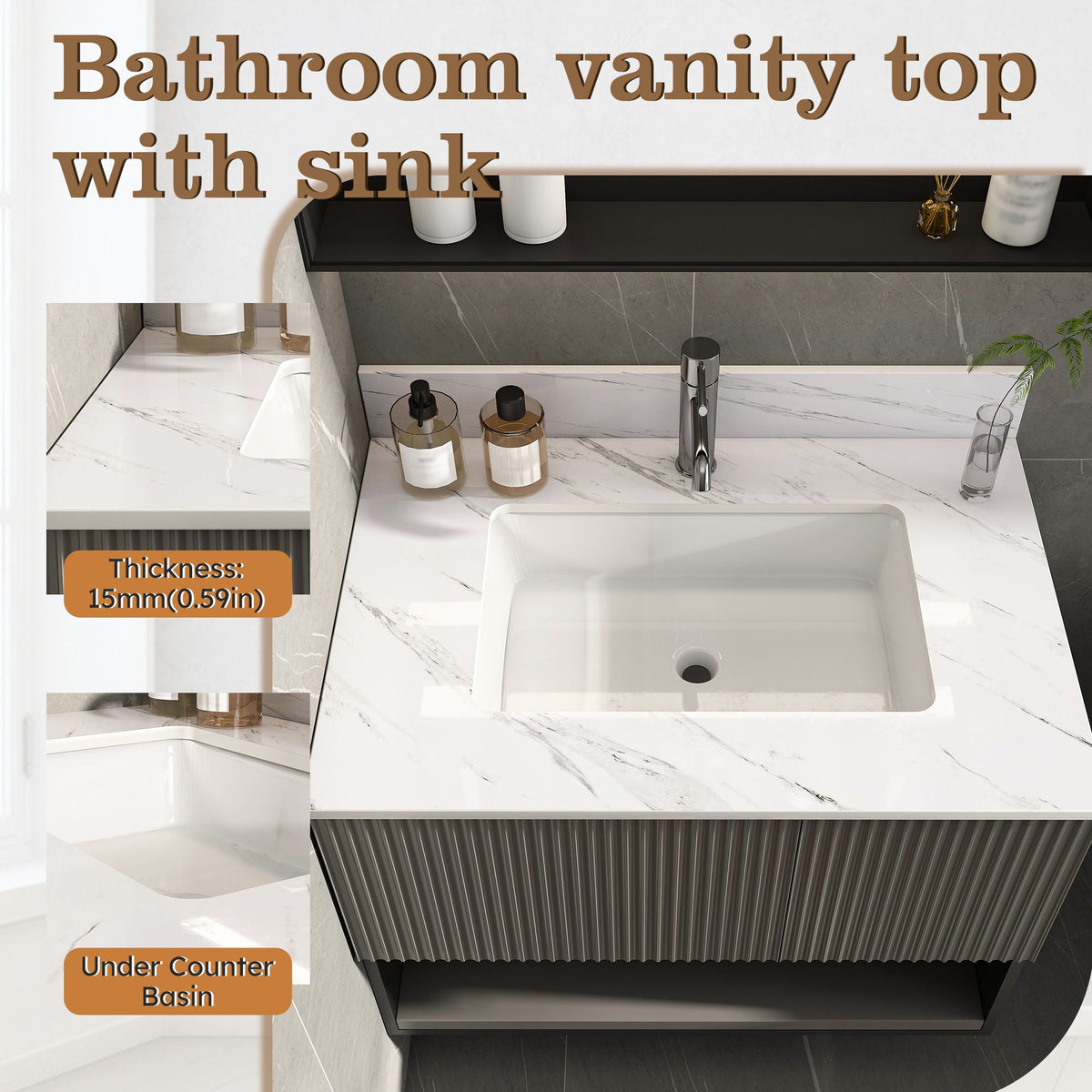Bianco Carrara Venato Marble Vanity Top With Pre Drilled Faucet Hole And Undermount Sink