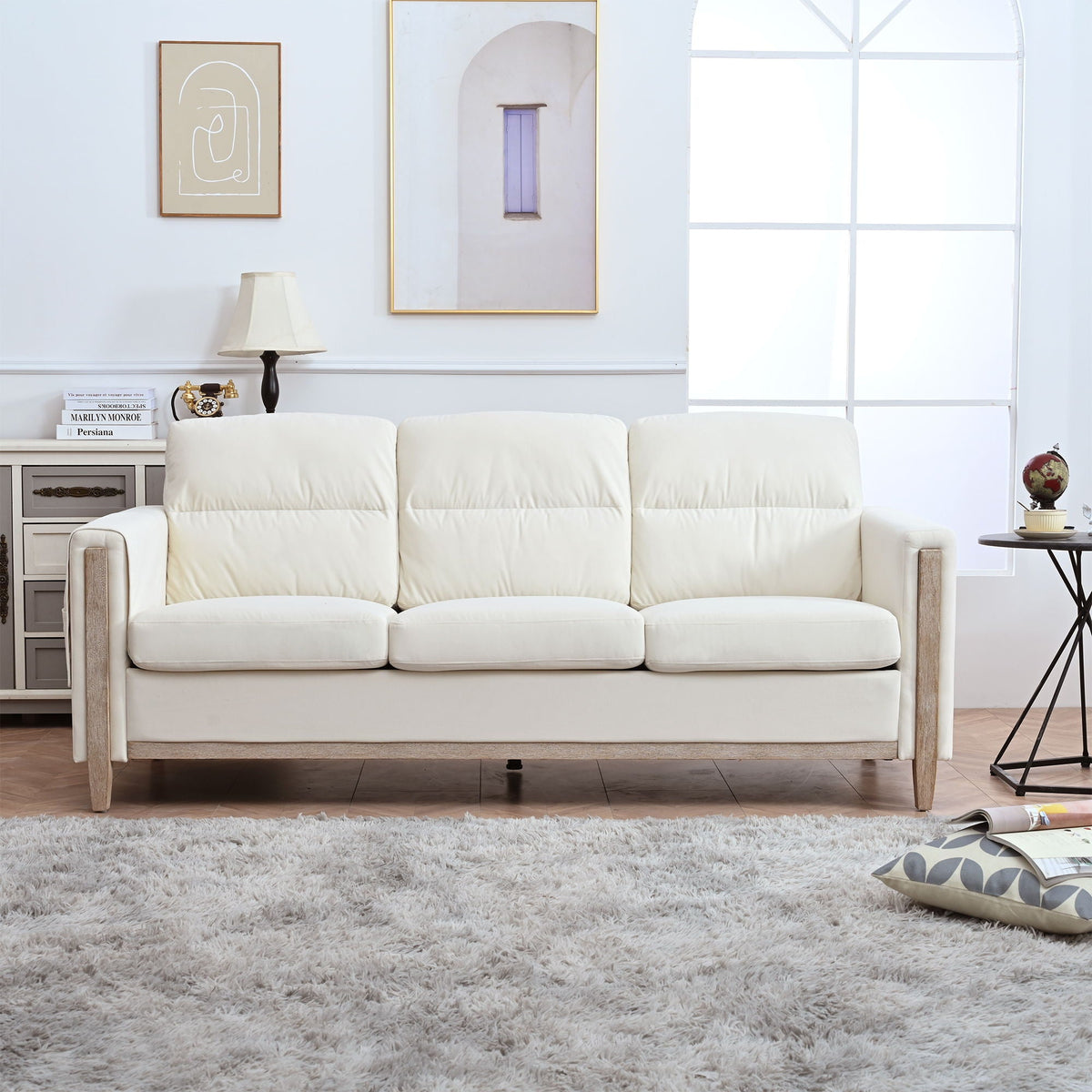 Comfortable Solid Wood Three-Seater Sofa