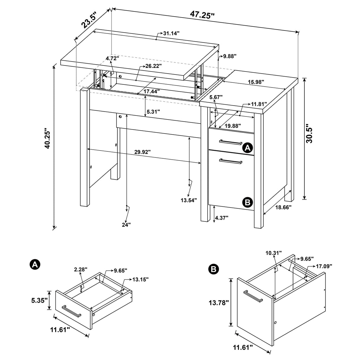 Chicolm - Lift Top Office Desk - Rustic
