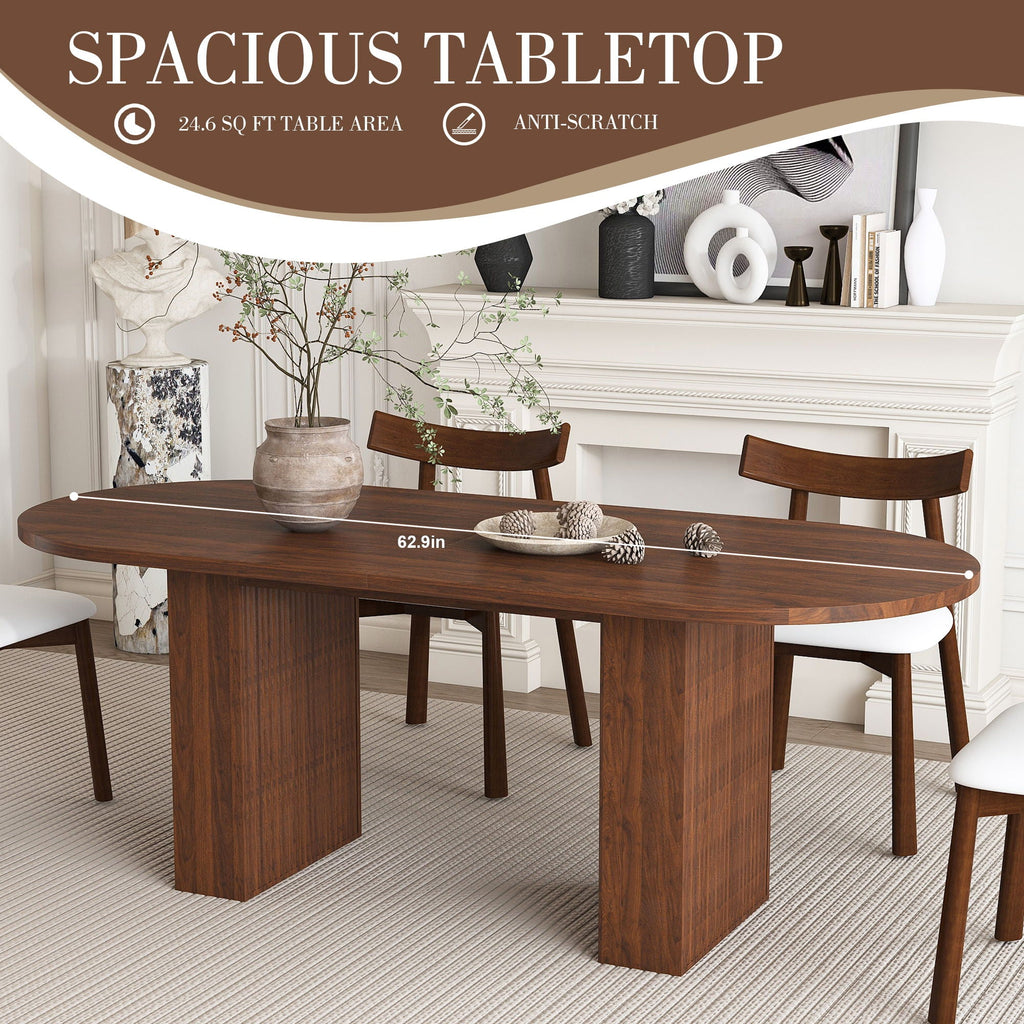 Oval Dining Table Set For 6 With 4 Chairs - Walnut