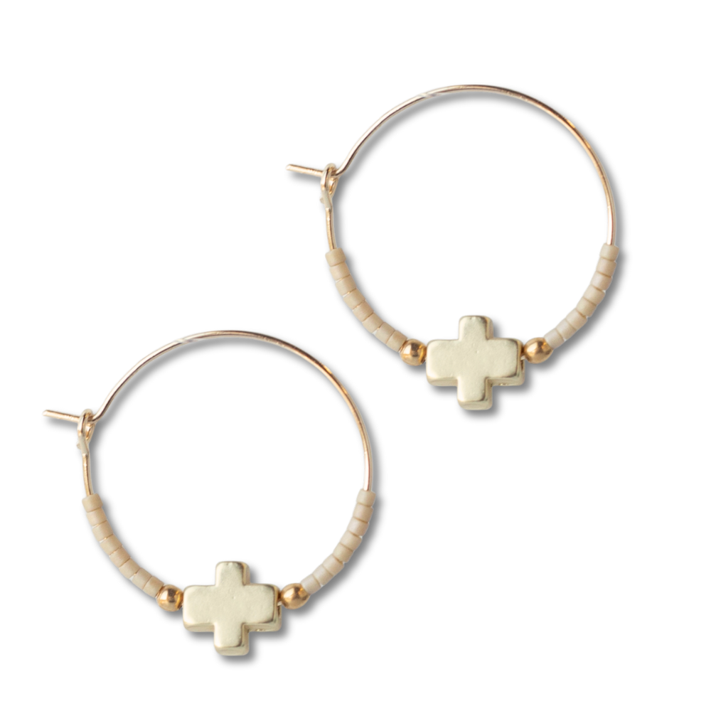 Faithful Cross Earrings-Latte | Beaded Earrings for Women