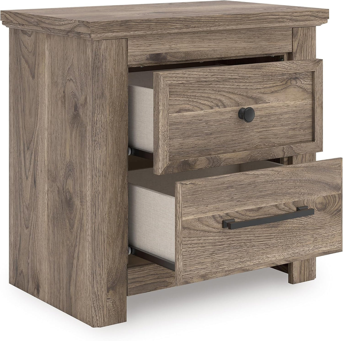 Signature Design by Ashley Stanziford Rustic 2-Drawer Nightstand with USB Port and Charging Station, Light Brown